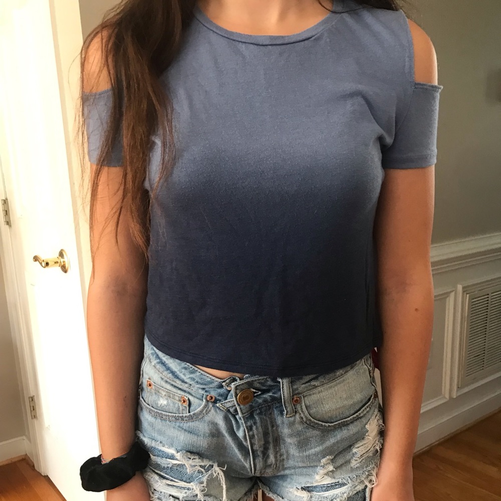 Hollister cold shoulder crop top, blue ombré